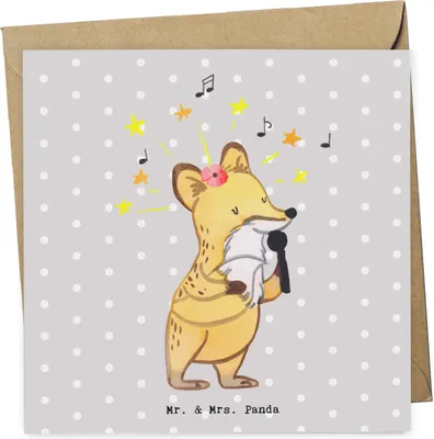 Produktbild von Mr. & Mrs. Panda Grußkarte Opernsängerin Herz - Grau Pastell - Geschenk, faltkarte, doppelkarte, anlasskarte, Glückwunschkarte, Klappkarte