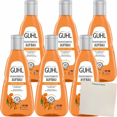 Produktbild von GUHL Shampoo Feuchtigkeitsaufbau Nährend für trockenes und sprödes Haar 6er Pack (6x250ml Flasche) + usy Block