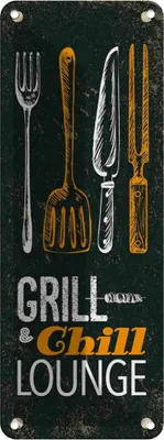 Produktbild von vianmo Blechschild 27x10 cm Grill & Chill Lounge Grillen