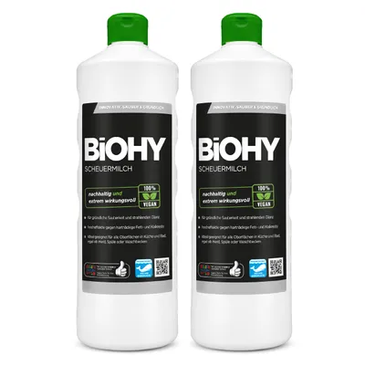 Produktbild von BiOHY Scheuermilch, Scheuermittel, Reiniger für Küche und Bad, Reinigungsmilch – 2er Pack (2 x 1 Liter Flasche)