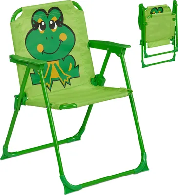 Produktbild von Relaxdays Kinder Klappstuhl, Campingstuhl mit Frosch-Motiv, HBT: 51,5x36x37,5 cm, Picknickstuhl outdoor, Faltstuhl, bunt