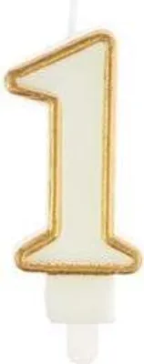 Produktbild von Geburtstagskerze Ziffer 1 Gold, 7,5 cm Höhe, Dekokerze für Geburtstagstorte
