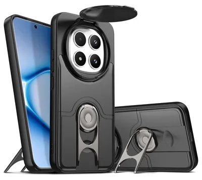 Image de Coque de téléphone pour Xiaomi Redmi Note 15 Pro+ avec protection pour l'appareil photo et anneau de fixation/support, coque hybride antichoc, noir