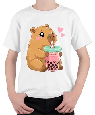 Obrázok produktu pre Tričko s motívom "kawaii" kapybary, boba tea, sladkého vodného praseta, Japonsko, pre deti, biela farba, veľkosť 116