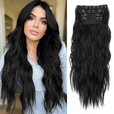 Produktbild von XFSRG 4 Stück Clip in Haarverlängerungen Wellige Haarverlängerungen 55 CM Extensions Haarextension Clip in Synthetisches Haarteil für Damen Langes Voluminöses Haar (#1)