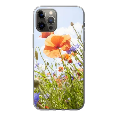 Produktbild von MuchoWow® Handyhülle Schutzhülle Hülle für iPhone 13 Pro Blumen - Mohn - Frühling - Natur - Rot - Blau Silikon Softcase Handy Hülle - Handy-Tasche