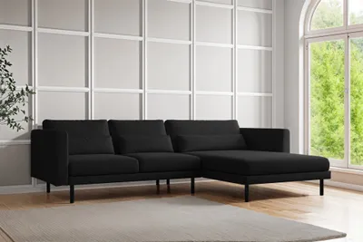 Produktbild von Ecksofa Designersofa AGADA in Stoff Verita Schwarz Ottomane Rechts