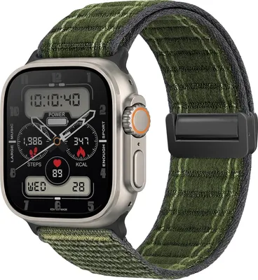 Produktbild von Smartwatch Armband für Apple Watch Ultra 2 49mm Nylon Textil Band Ersatzband Wechselband Magnetverschluss flexibel atmungsaktiv Grün Oliv