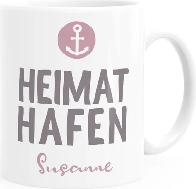 Produktbild von Kaffee-Tasse mit Namen Liebes-Geschenk personalisiert Heimathafen Anker Geschenkidee Freund/Freundin Mann/Frau SpecialMe® weiß-rosa Keramik-Tasse