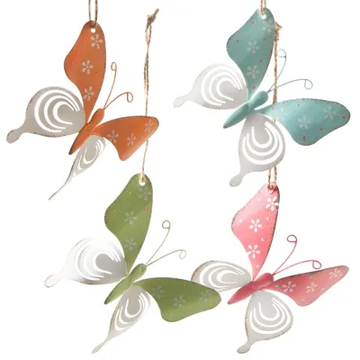 Produktbild von Logbuch-Verlag 4 Bunte Schmetterlinge mit Schnur zum Aufhängen Metall Frühling Sommer Dekoration 8 x 10,5 cm