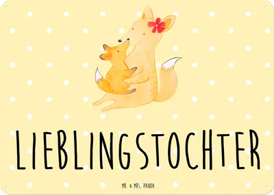 Produktbild von Mr. & Mrs. Panda Blechschild Fuchs Mama DIN A3 - Gelb Pastell - Geschenk, wandtafel, Schoß, tafel, Türschild, Tochter, Bruder, Mutter, Schild, Wandbild