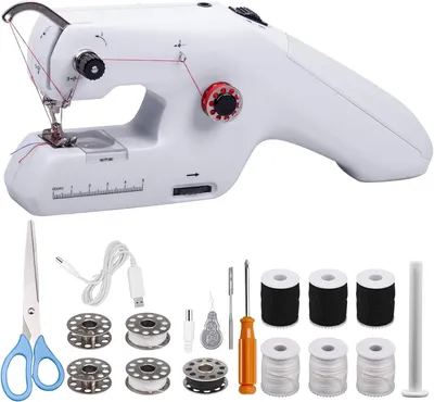 Produktbild von Onherm Handnähmaschine, Mini NähmaschineTragbare Elektrische, Doppelfaden Handnähmaschine Ausgestattet mit Nadel und Faden, Einfach Anzuwenden, Für Anfänger, Anwendbar auf Kleidung, Vorhänge,Weiß
