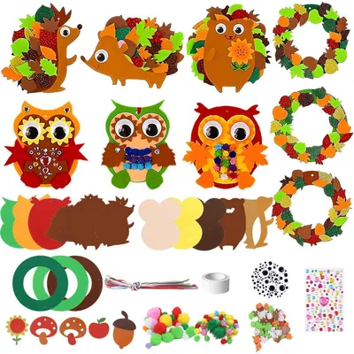 Produktbild von Bastelset Herbst Kinder 9-teilig Igel Eule Kränze Moosgummi DIY Deko