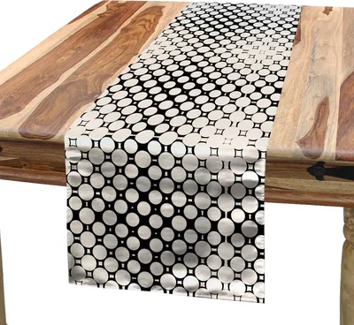 Produktbild von ABAKUHAUS Geometrisch Tischläufer, Fortsetzung Illustration Abstrakte Kreise Quadrate und Punkte, 40 x 180 cm, Eierschalenfarben Anthrazit grau
