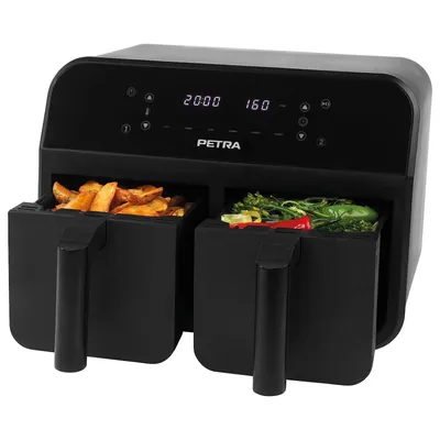 Produktbild von PETRA Heißluftfritteuse Dual 2 Frittierkörbe Antihaft XXL 7,4 L  2400W Schwarz