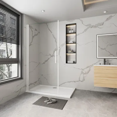 Produktbild von AICA 90x185cm Walk in Dusche 5mm NANO ESG-Klarglas，Komplett Mattweiß & Griff，Offene Duschtrennwand，ohne Tür Duschabtrennung Duschkabine