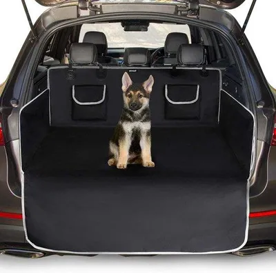 Produktbild von Famanu Kofferraumschutz Hund - Antirutsch Autoschondecke mit Seiten- und Stoßstangenschutz - Wasserfest und Pflegeleicht - Schwarz