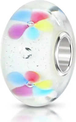 Produktbild von MATERIA by Matthias Wagner Glas Bead Blumen weiß bunt mit Zirkonia für Damen Armband / Kette 455