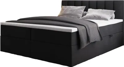 Produktbild von TRADA Boxspringbett 180x200 Palermo mit Bettkästen mit Matratze mit Topper Komplett-Set Polsterbett Bonell H3 Schwarz