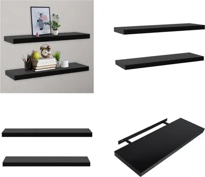 Image de vidaXL Etagère flottante 2 pcs. noir 120x20x3,8 cm - Etagère murale - Etagère murale - Tablettes murales