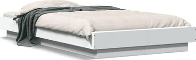 Productafbeelding van vidaXL Bedframe met LED-verlichting, wit, 75x190 cm, houtvezel