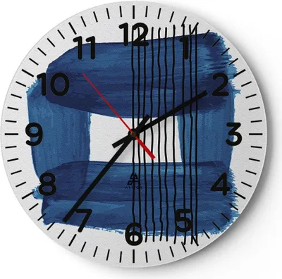 Produktbild von Wanduhr - Rund - Glasuhr - Abstraktion Aquarell Blau - 30x30cm - Schleichendes Uhrwerk - Lautlos - zum Aufhängen bereit - Dekoration Modern - Wanddekoration aus Glas - C4AR30x30-4223