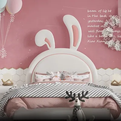 Produktbild von Mädchen Jugendbett Kinderbett Mädchenbett Rosa Romantic Kinderzimmer Hase bett 1200*1900mm mit Matratze