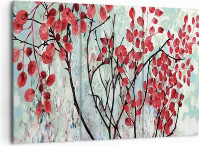 Produktbild von Bild auf Leinwand - Leinwandbild - 3 Teile - Rot Blätter Zweige - 105x70cm - Wand Bild - Wanddeko - Wandbilder - Leinwanddruck - Bilder - Wanddekoration - Leinwand bilder - Wandbild - CE105x70-4508