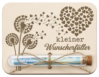 4er-Set Geldgeschenk-Karten aus Holz mit Reagenzglas, 13x10 cm