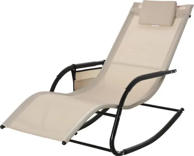 Produktbild von Schaukelstuhl Schwingsessel Gartenstuh Schaukelliege Metall Mesh Beige 150 x 62 x 88 cm