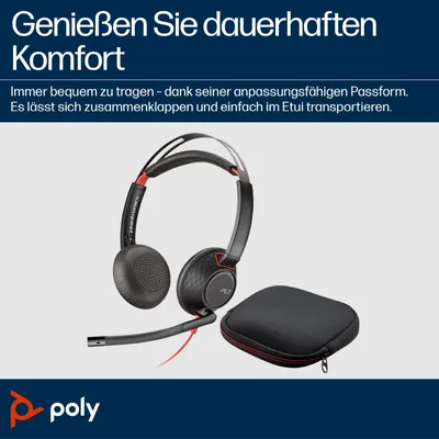 Obrázok produktu pre HP Poly Stereofónna náhlavná súprava Poly Blackwire 5220 USB-C + 3,5 mm konektor + adaptér USB-C/A, Kábel, Business/Everyday, 165,2 g, Slúchadlá s mikrofónom, Čierna