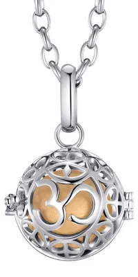 Produktbild von Morella Damen Schutzengel Halskette Edelstahl 70 cm mit Anhänger Om Mantra und Klangkugel gold Ø 16 mm in Schmuckbeutel