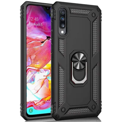 Obrázek produktu pro Galaxy A70 Pouzdro s Kroužkem, Dvouvrstvé Tvrdé PC TPU, Nárazuvzdorné Pouzdro s Stojánku pro Samsung Galaxy A70 černé
