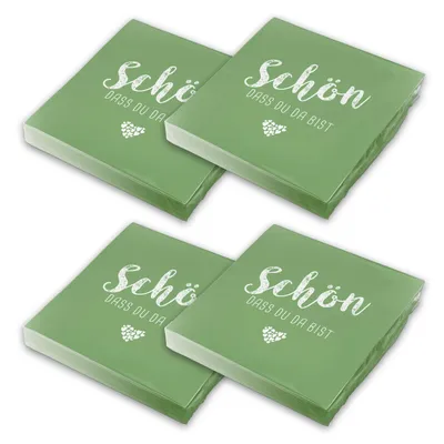 Produktbild von itenga 80x Serviette Schön dass du da bist Salbei grün Set