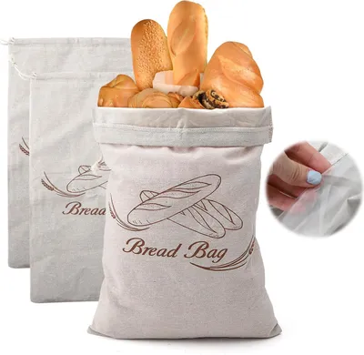 Produktbild von Brottaschen aus Leinen - 3 Stück, 40 x 30 cm - Um Brot frisch zu halten
