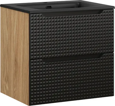 Produktbild von Waschtisch 60 cm in Eiche mit schwarz, LONDON-56-BLACK, mit Waschbecken