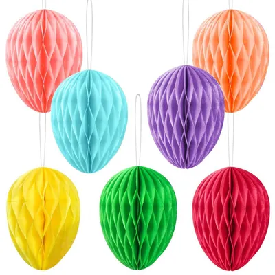 Obrázok produktu pre Dekoratívne vajíčka na Veľkú noc, 7 kusov, papierové guľôčky, priemer 10 cm, na zavesenie, farebné