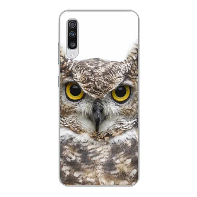 Produktbild von MuchoWow® Handyhülle Schutzhülle Hülle für Samsung Galaxy A70 Porträt einer braunen Eule auf weißem Hintergrund Silikon Softcase Handy Hülle - Schutzhaube