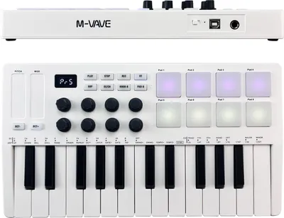 Produktbild von M-VAVE 25-Tasten-MIDI-Control-Keyboard Mini-USB-Keyboard-MIDI-Controller mit 25 anschlagdynamischen Tasten, 8 hintergrundbeleuchteten RGB-Pads und 8 Knöpfen