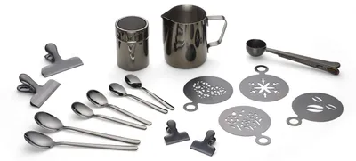 Productafbeelding van Echtwerk koffieaccessoireset, 23-delig, melkopschuimer 350 ml, cacaostrewer, 4 espressolepels, 4 cappuccinolepels, 4 latte macchiatolepels, 4 koffieclips, 4 koffiepatronen, koffiemeter, zwart