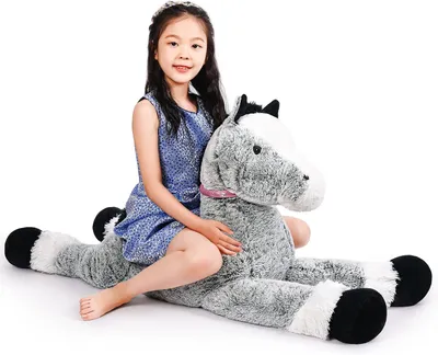 Imagen del producto de Caballo de peluche, gran peluche, juguete con forma de caballo, peluche (gris, 120 cm)