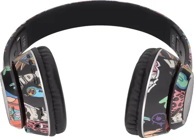 Image de Casque de jeu, Casque stéréo Bluetooth Hi-Fi sans fil avec lumières LED colorées, aspect graffiti coloré cool, support BT, carte mémoire, lecteur AUX, pour smartphone-tablette-ordinateur
