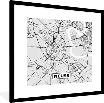 Produktbild von MuchoWow® Gerahmtes Poster Karte - Stadtplan - Deutschland - Neuss - Karte 40x40 cm - Poster mit Schwarzem Bilderrahmen Wandposter Rahmen Foto Bilder - Poster - Plakat im Rahmen