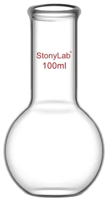 Labor-Kochflasche 100 ml, Borosilikatglas 3.3, flacher Boden, langer Hals