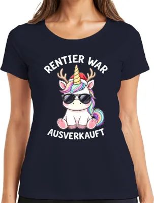 Produktbild von Rentier t Einhorn Weihnachten Weihnachtsmütze Geschenk Damen T-Shirt, Navy, XXL