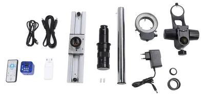 Produktbild von Industriemikroskop-Kamera-Set mit elektronischem Mikroskopokular und 1080p-Video-/24-MP-Bildkamera inklusive Stativ und EU-Stecker