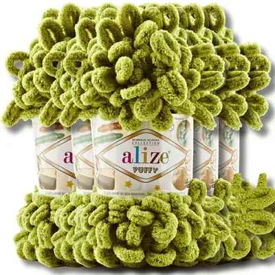 Produktbild von Alize 5x 100g Puffy Wolle, Uni, Häkeln, Stricken (Pistachio Green - 11)