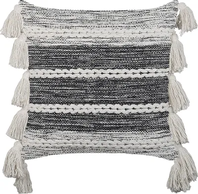 Produktbild von BELIANI Dekokissen Schwarz und Weiß Baumwolle 45 x 45 cm Bezug mit Füllung Reißverschluss Quasten Streifenmuster Boho Wohnzimmer Schlafzimmer Deko