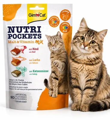 Produktbild von GimCat Nutri Pockets, Adult, Rind, Katzenminze, Lachs, 150 g