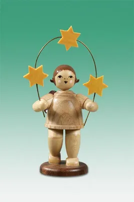 Produktbild von Holzfigur Engel mit Sternbogen natur ohne Krone Höhe 6,5cm NEU